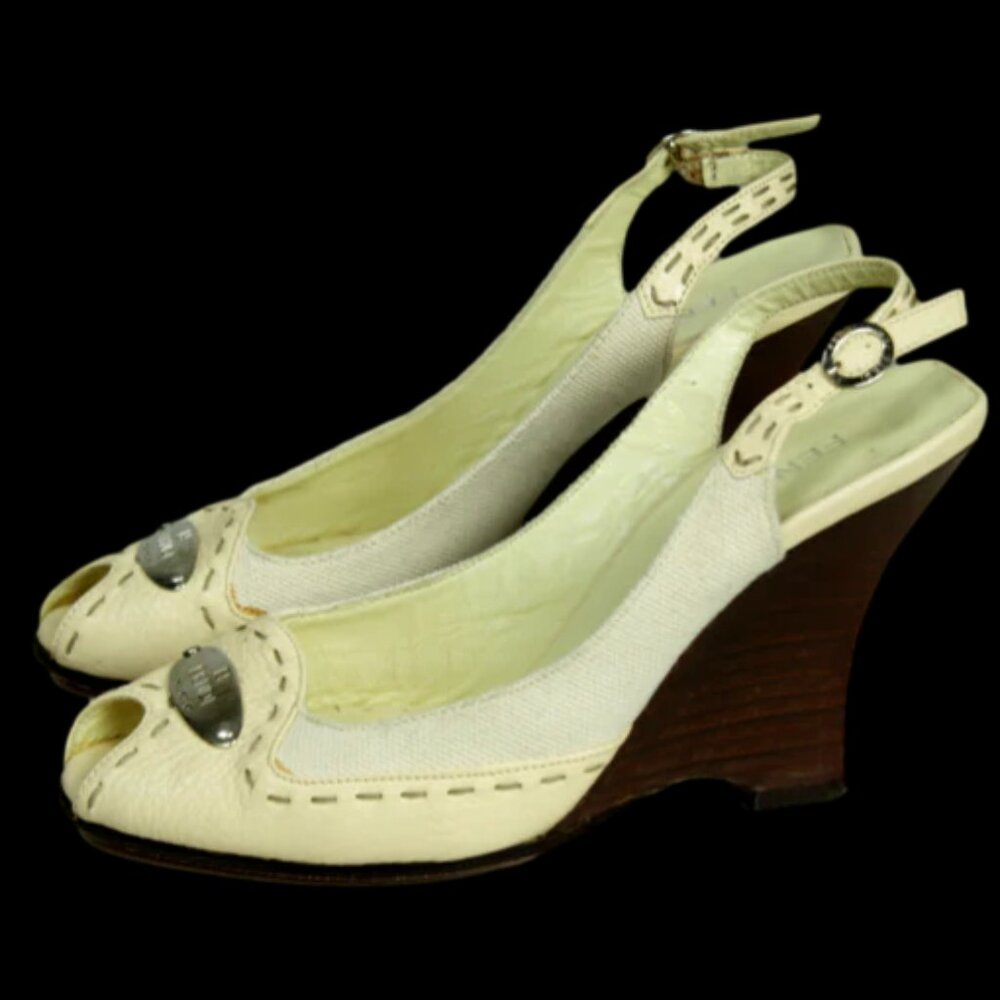 FENDI Leather Colorblock Pattern Slingback Sandals - Picture 5 of 7